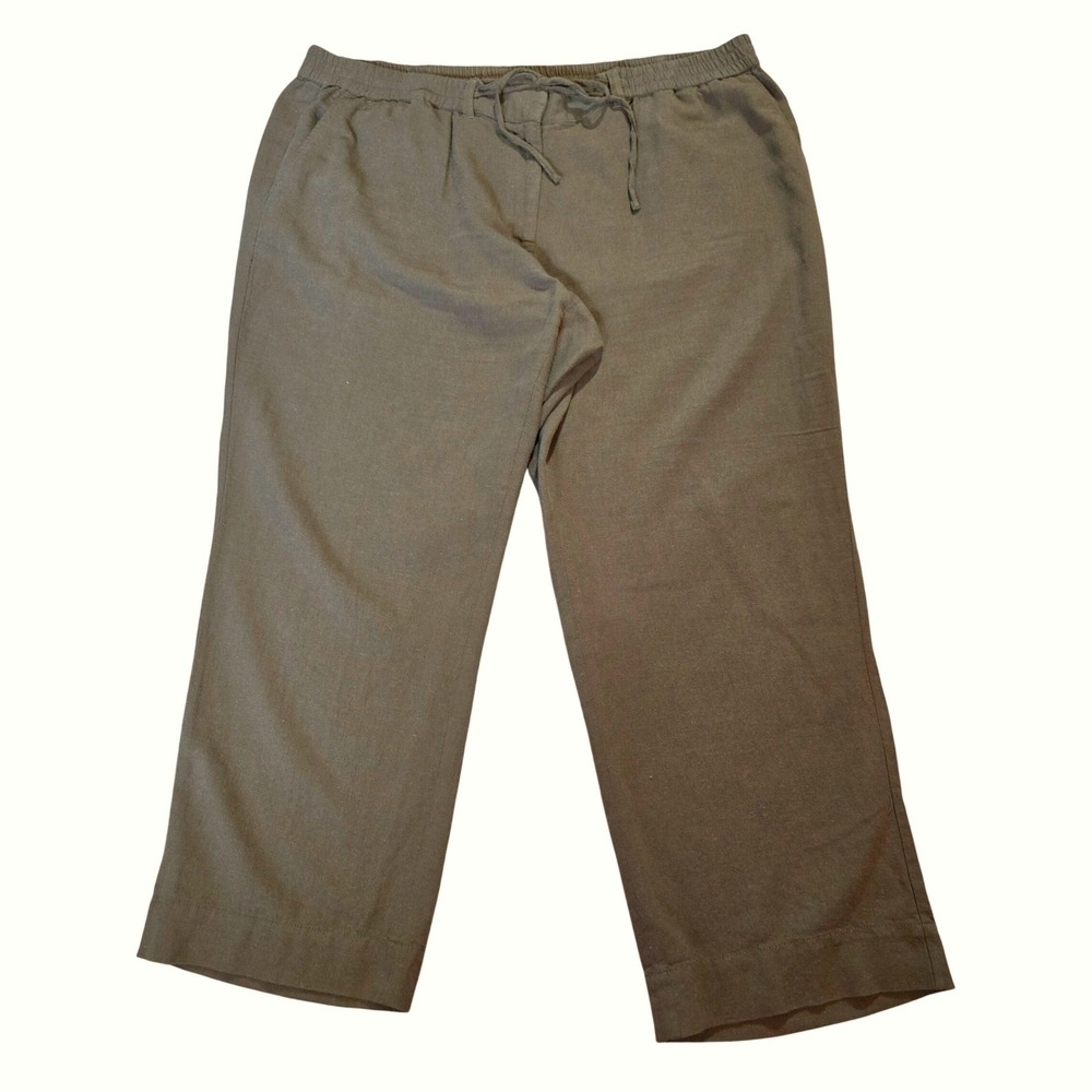 Talbots Casual Chic Easy Drawstring Pant Olive Green Linen Blend Wide Leg 16WP